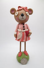 Valentine BEAR tall with button eyes and dress with wooden legs