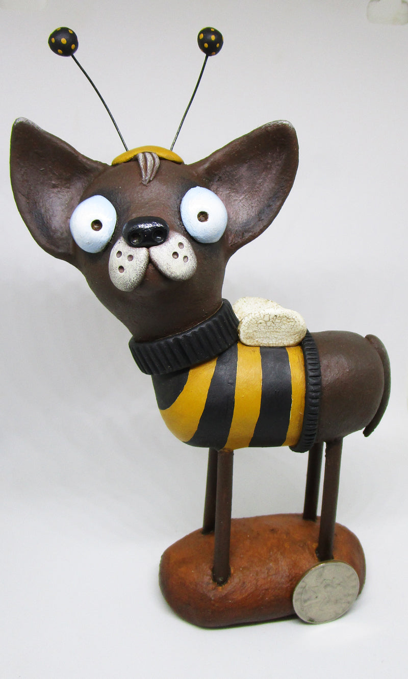 Large folk art style dog wearing a BEE outfit - Springtime valentine sale
