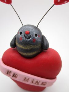 Valentines day Be Mine little chubby bee sitting on heart