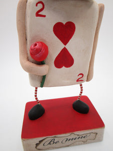 Valentine folk art paper clay BE MINE two hearts guy