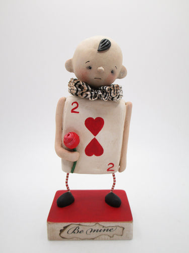 Valentine folk art paper clay BE MINE two hearts guy