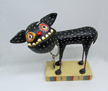 Black dog FOLK ART style with trinkets AMAZING primitive art
