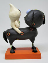 Halloween folk art black dog and ghost rider with candy