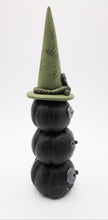Halloween folk art black pumpkin stack with witch hat