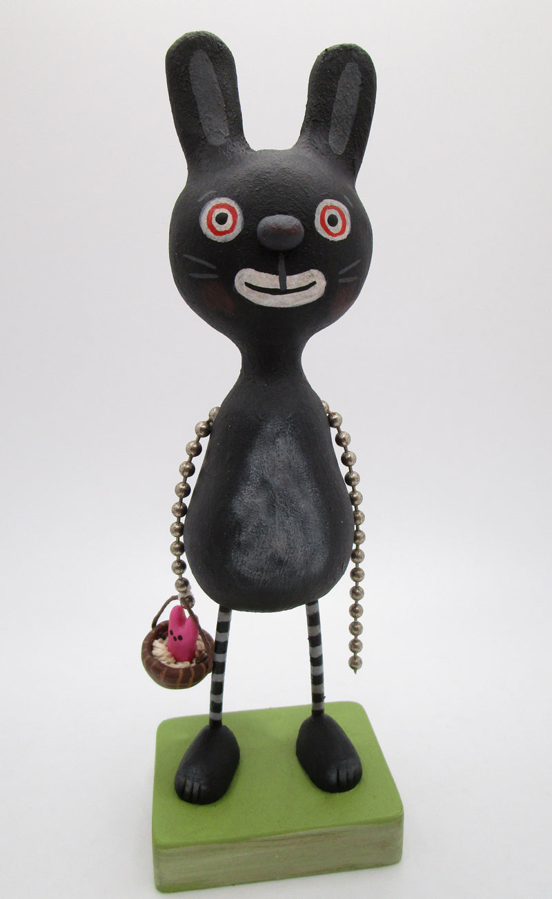 Easter bunny spring folk art black bunny with tiny basket