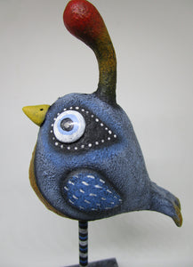 Textured folk art style bird blue partridge style misc SALE