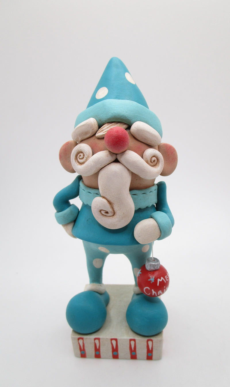 Christmas Santa Claus teal blue whimsical with ornament