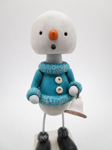 Christmas snowman BOBBLE head with two faces TEAL with sugar bell