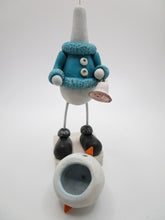 Christmas snowman BOBBLE head with two faces TEAL with sugar bell