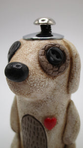 Primitive dog with metal accent hat and button eye wacky character