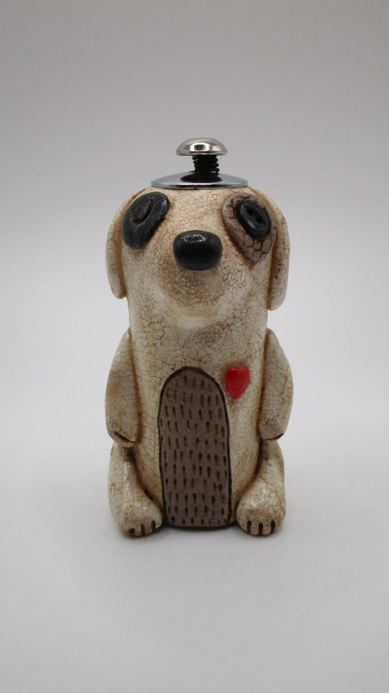 Primitive dog with metal accent hat and button eye wacky character