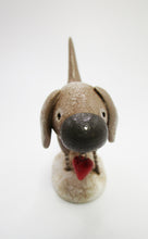 Dog folk art character DOG dark beige with white spots and heart charm