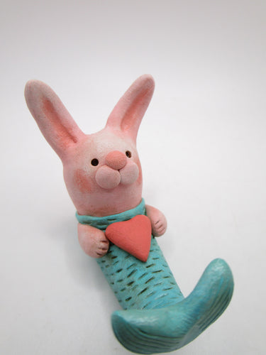 Valentine BUNNY mermaid on her back with heart