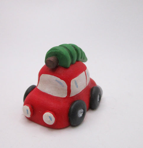 Christmas MINI red car with Christmas tree on top