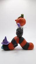 Halloween folk art Pumpkin man riding Halloween color caterpillar