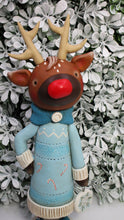 Christmas folk art REINDEER with long sweater and snowflake charm