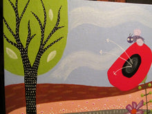 Folk art style Creature in the wild painting 8 x 10