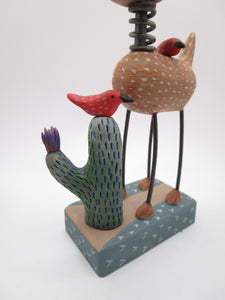 Desert DOG with birds and cactus - paper clay - metal embellishment misc