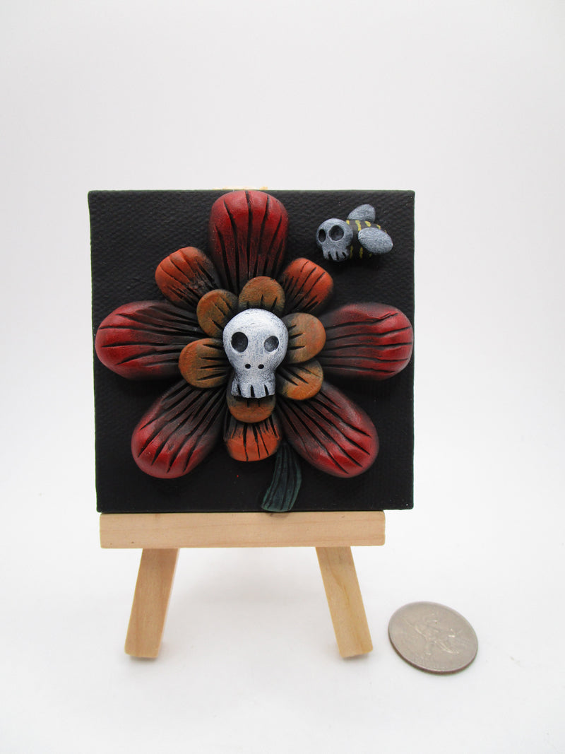 Day of the Dead (Halloween?) flower on canvas with skull and skull bee