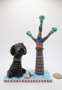 Day of the dead DOG and skull tree