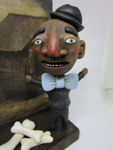 Diorama folk art style "beware of dog" with folk art man and his dog - number 5