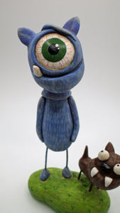 One eye monster and his pet dog PAPER CLAY with colored pencil finish awesome!
