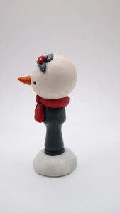 Christmas folk art Snowman with vintage game piece as body TEAL