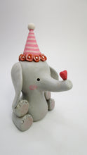 Valentines folk art Elephant with cute floral hat and heart on her nose