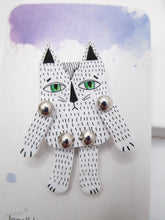 Pin brooch articulated CAT green eyes original art - misc
