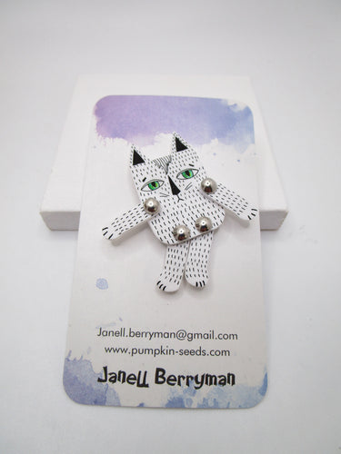 Pin brooch articulated CAT green eyes original art - misc