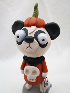 Halloween trick or treat Panda bear with skull shirt
