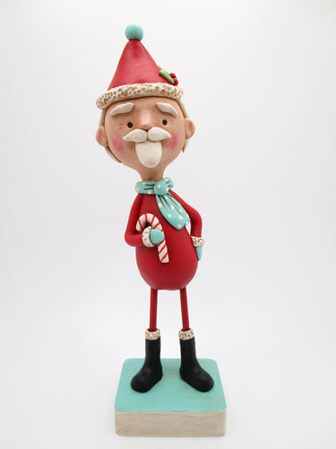 Santa Claus red and teal Christmas folk art wood legs