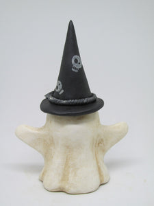 Halloween folk art Ghost wearing witch hat