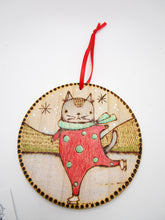 Christmas ornament woodburning Skating Kitty