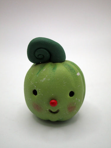 Little Halloween folk art HAPPY green pumpkin