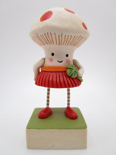 SPRING St Patrick's day mushroom girl with four leaf clover - spring