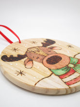 Christmas ornament moose woodburning on 4 inch round