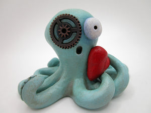 Valentine love robot with heart eyes ball and chain arms – pumpkinseeds  folk art by janell berryman