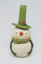 Christmas folk art snowman dressed in olive green colors