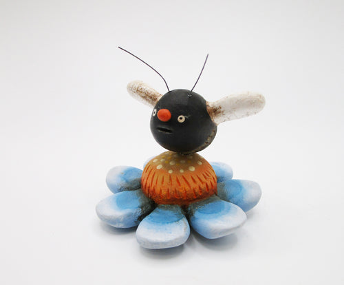 Spring time Easter folk art little bee on flower - paper clay