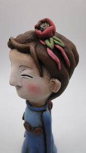 Folk art girl spring time character - paper clay
