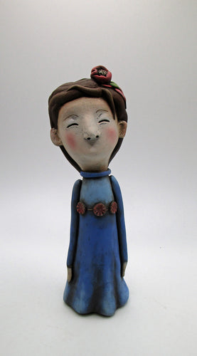 Folk art girl spring time character - paper clay