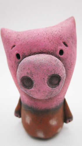 Folk art Spring time PIGGY with orange and white shirt - paper clay