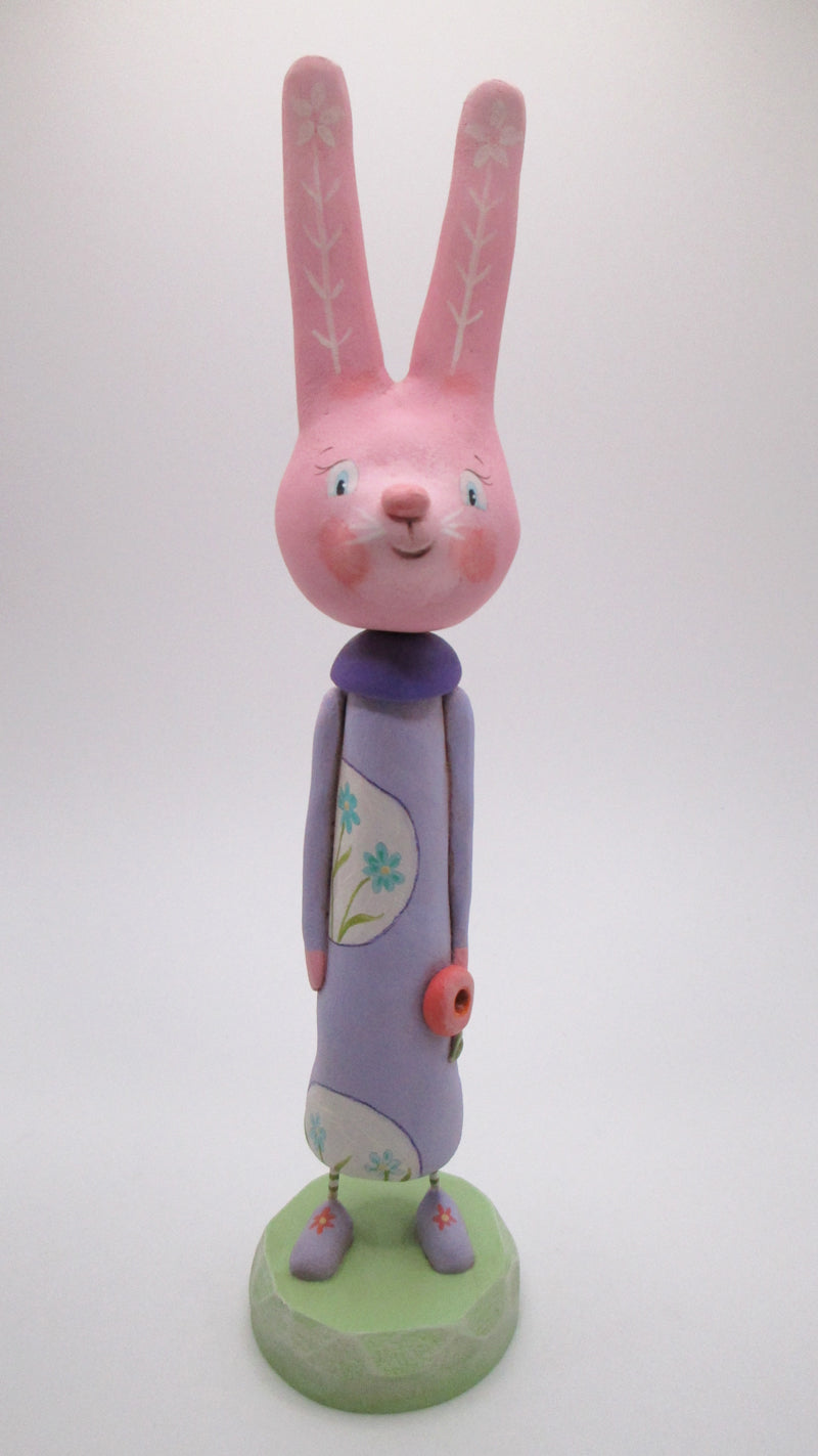 Easter Spring pink bunny rabbit with painted dress - paper clay