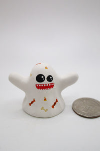 Halloween folk art small ghost with red mouth and candy design - paper clay