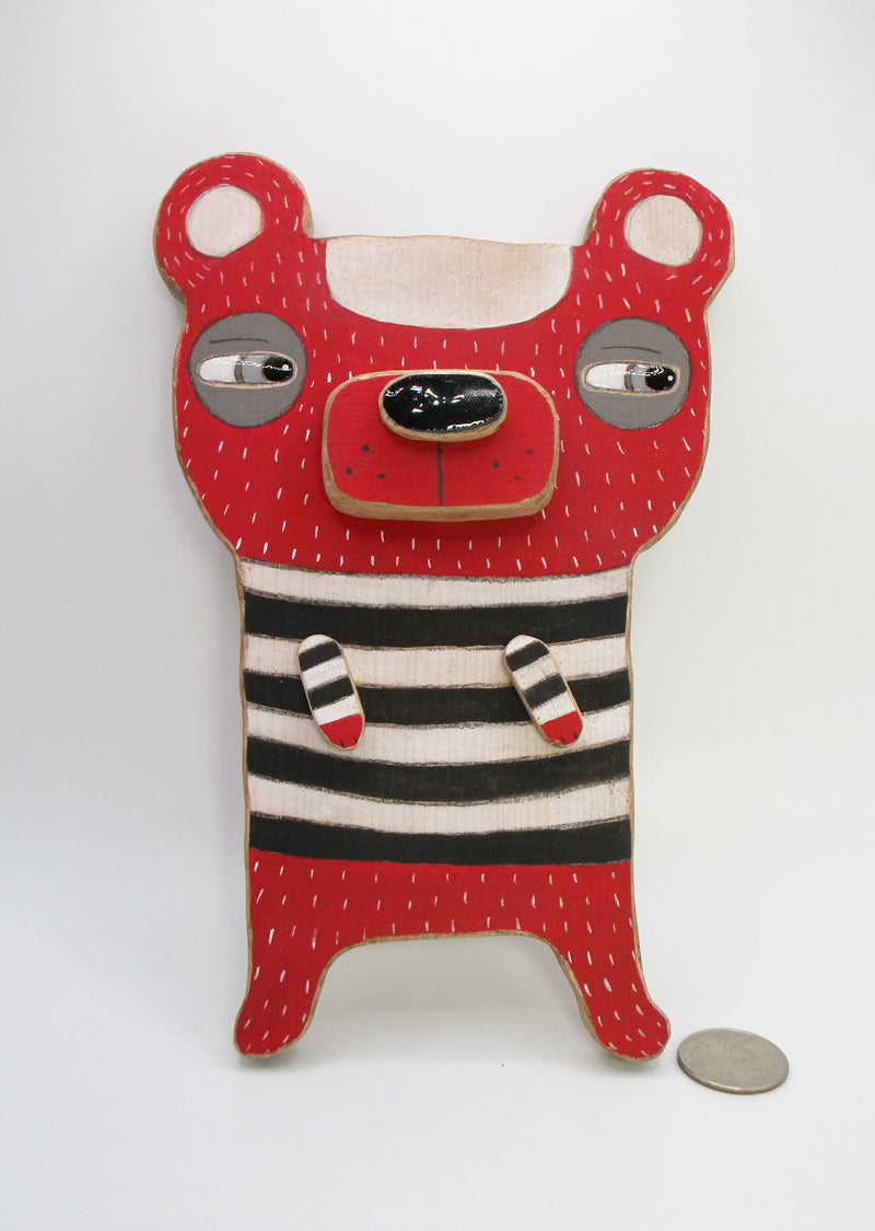 Art character WOOD red bear wall hanging - misc