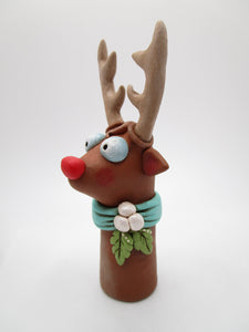 Christmas folk art reindeer with vintage style collar
