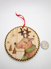 Christmas ornament wood with reindeer and snow scene PYROGRAPHY