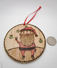 Christmas woodburned ornament Santa ready to hang