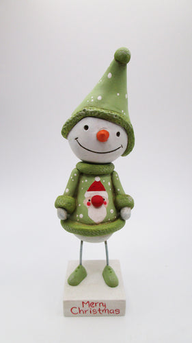Christmas folk art style snowman with Santa snowy 